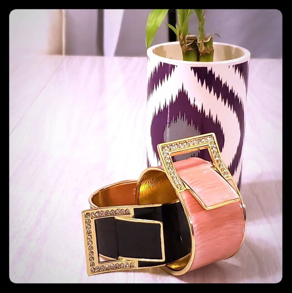 Buckle Rhinestone Gold Tone Bangle Bracelet